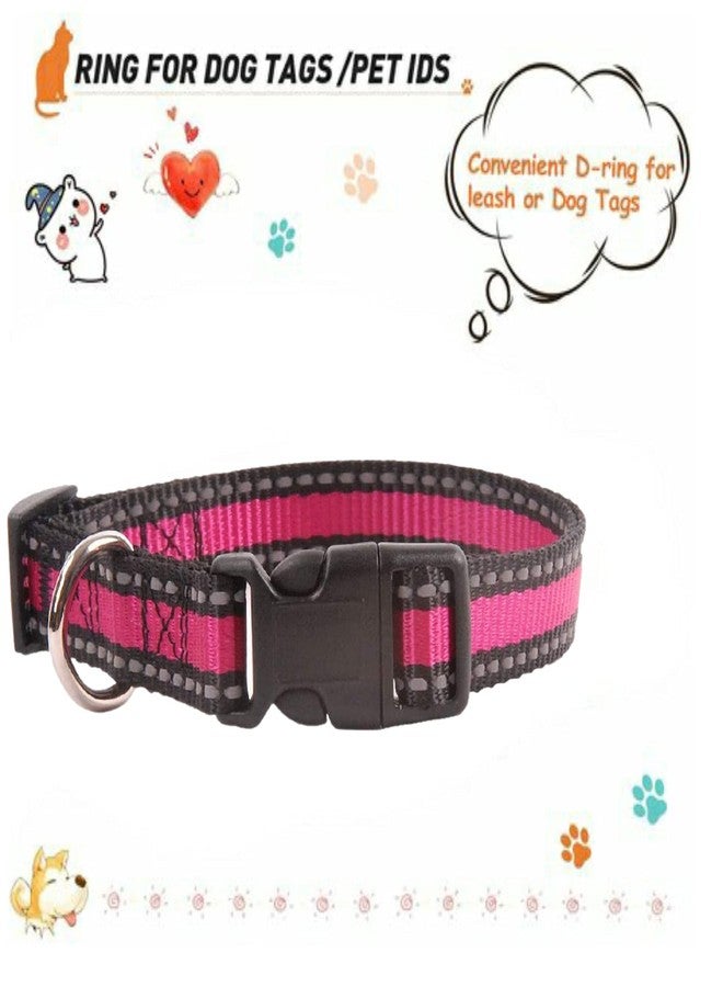 Petlicious & More® Nylon Made 19 mm Reflective Collar for Small & Medium Size Adult Dogs (Adjustable Size - 12" to 22" Inch Neck, Color - Pink) - Image 2